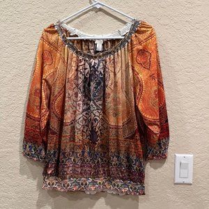 Chicos peasant top size 2 with embellishments, 3/4 sleeves